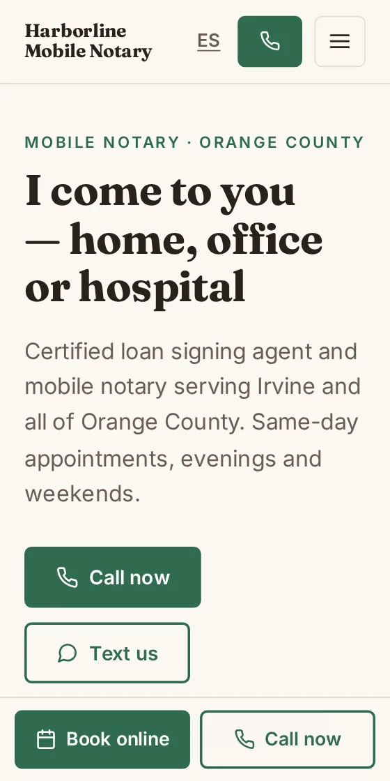 Mobile notary website on a phone