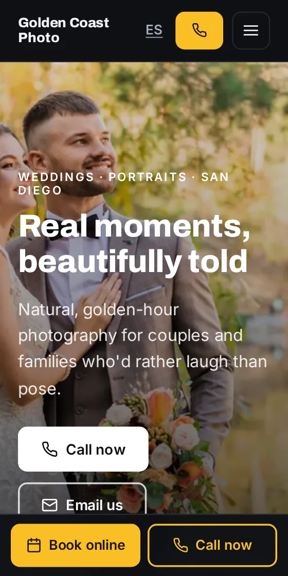 Photographer website on a phone