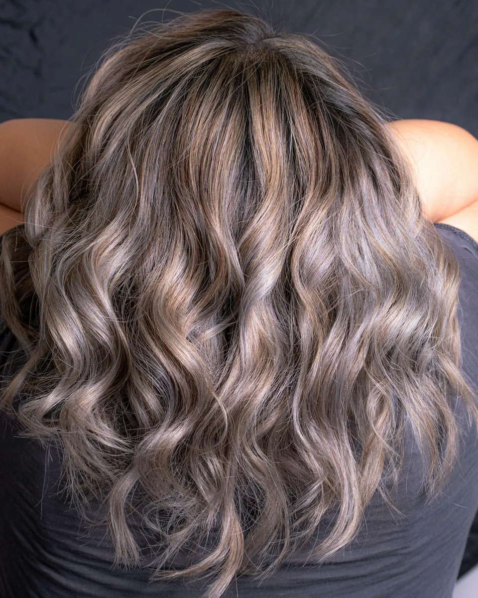 Ash-blonde curls from behind